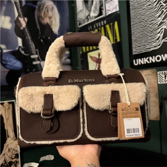 Dr. Martens Handbags - Dr. Martens Top Handle Brown and Cream Faux Fur Bag